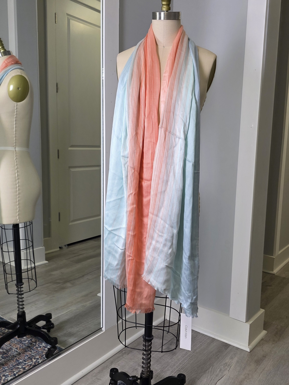 Calvin Klein Coral and Pale Blue Lightweight Scarf